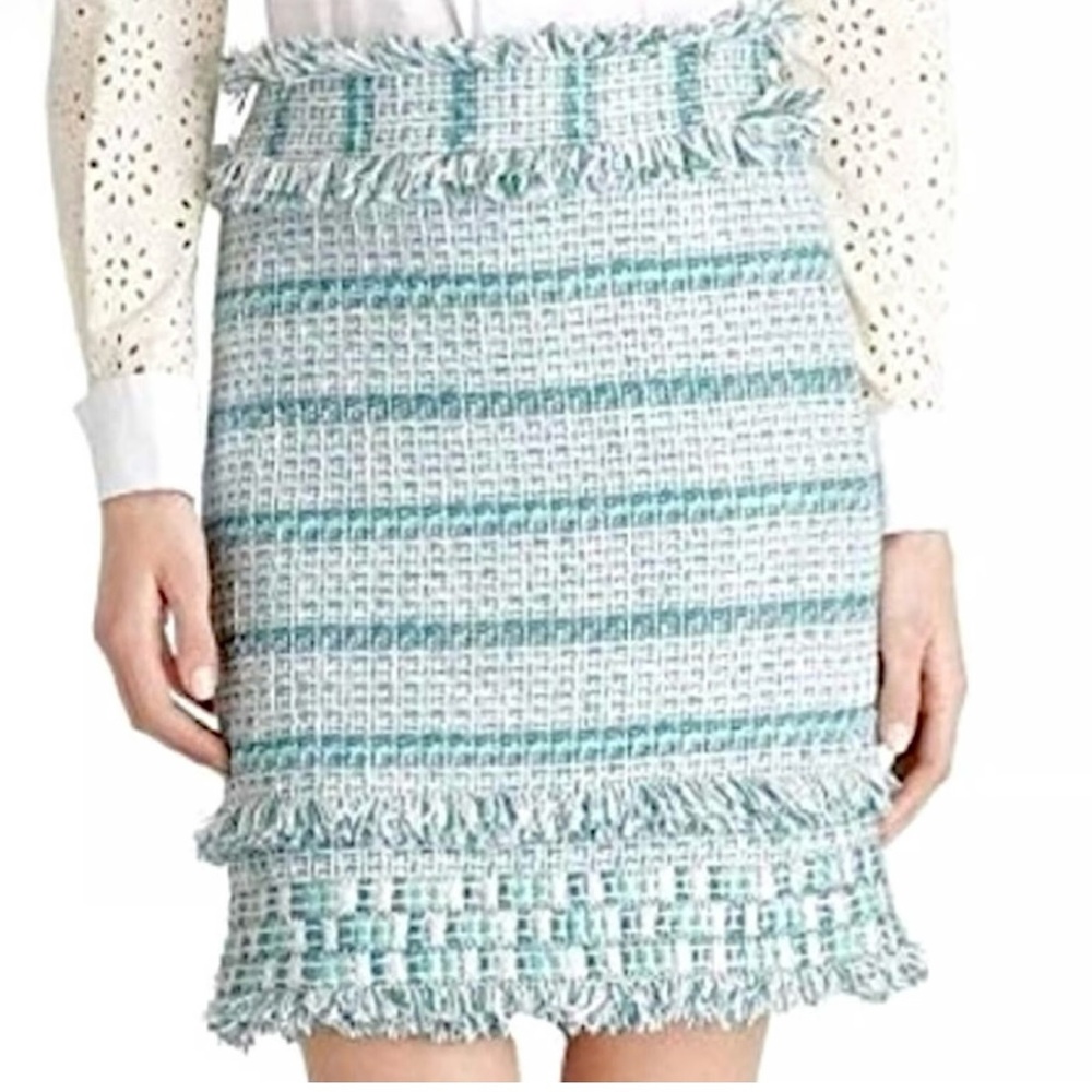 Chic 375 TORY BURCH Nora Tweed Pencil Skirt. - Green and White - Picture 5 of 12